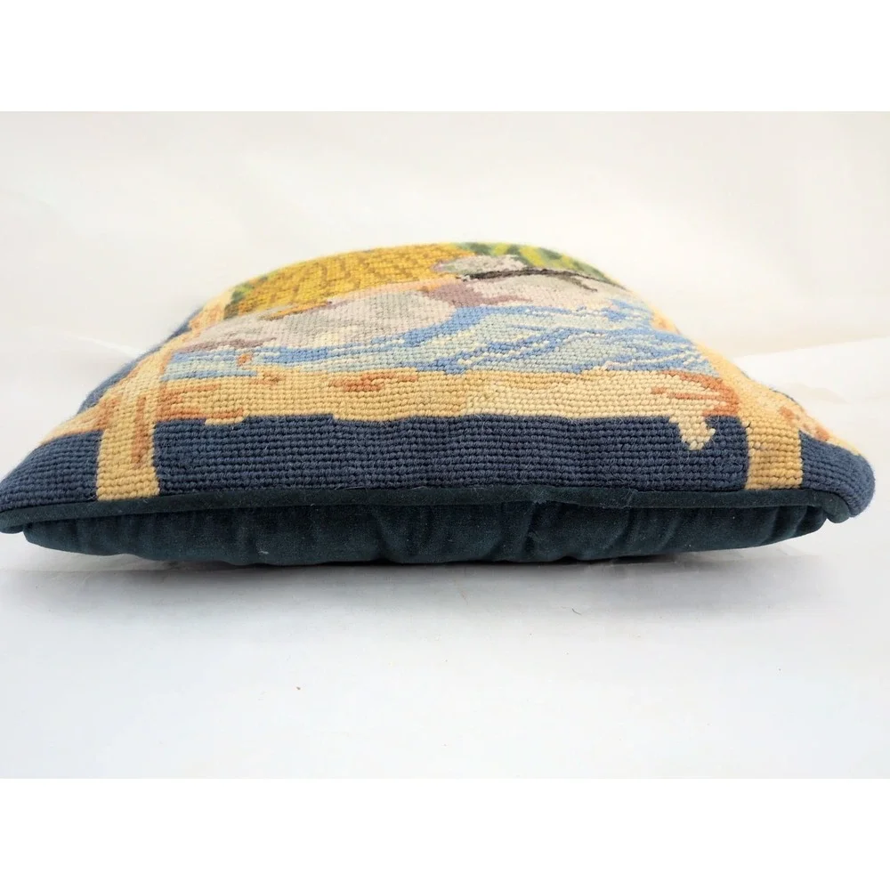 VTG Fly Fishing Fish Pillow Needlepoint Creel Outdoor Cottage Lakehouse Wool